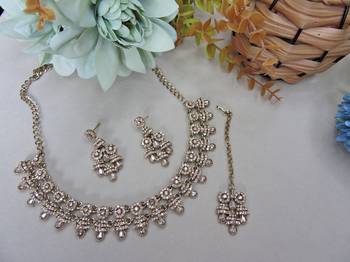 Gold yellow gold premium designer american diamond and stone work necklace set 2