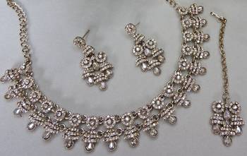 Gold yellow gold premium designer american diamond and stone work necklace set 3