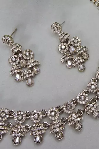 Gold yellow gold premium designer american diamond and stone work necklace set