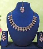 Purple yellow gold premium designer american diamond and stone work necklace set