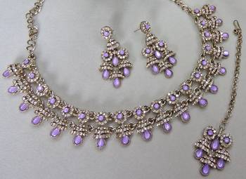 Purple yellow gold premium designer american diamond and stone work necklace set 3