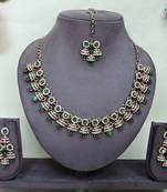 Green yellow gold premium designer american diamond and stone work necklace set