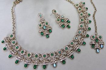 Green yellow gold premium designer american diamond and stone work necklace set 3