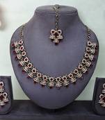 Maroon yellow gold premium designer american diamond and stone work necklace set