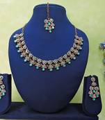 Green yellow gold premium designer american diamond and stone work necklace set