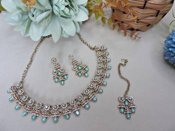 Green yellow gold premium designer american diamond and stone work necklace set 2