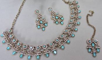 Green yellow gold premium designer american diamond and stone work necklace set 3