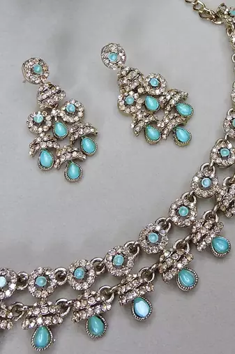 Green yellow gold premium designer american diamond and stone work necklace set