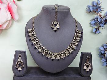 Blue yellow gold premium designer american diamond and stone work necklace set 1