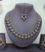 Blue yellow gold premium designer american diamond and stone work necklace set