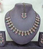 Green yellow gold premium designer american diamond and stone work necklace set