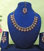 Purple yellow gold premium designer american diamond and stone work necklace set