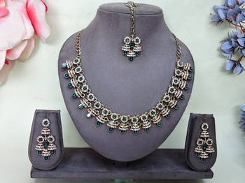 Blue yellow gold premium designer american diamond and stone work necklace set 1