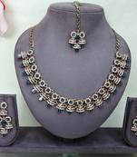 Blue yellow gold premium designer american diamond and stone work necklace set