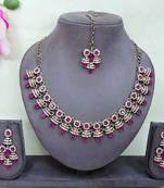 Pink yellow gold premium designer american diamond and stone work necklace set