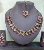 Red yellow gold premium designer american diamond and stone work necklace set