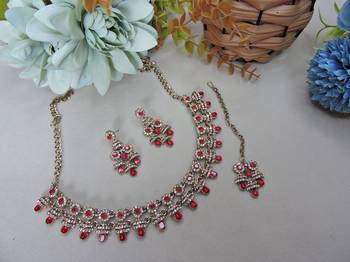 Red yellow gold premium designer american diamond and stone work necklace set 2