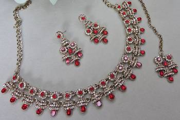 Red yellow gold premium designer american diamond and stone work necklace set 3