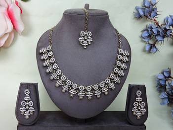 White yellow gold premium designer american diamond and stone work necklace set 1