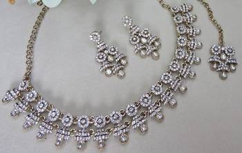 White yellow gold premium designer american diamond and stone work necklace set 3