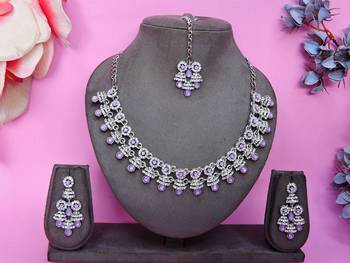 Purple rhodium premium designer american diamond and stone work necklace set 1