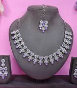Purple rhodium premium designer american diamond and stone work necklace set