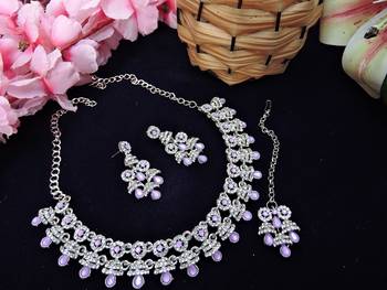 Purple rhodium premium designer american diamond and stone work necklace set 2