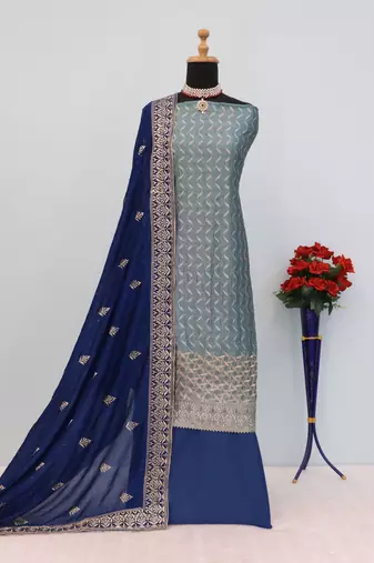 Light Teal Premium Servoswaki Vichitra Silk Salwar Suit