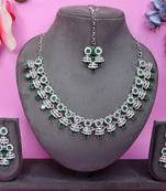 Green rhodium premium designer american diamond and stone work necklace set