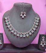 Maroon rhodium premium designer american diamond and stone work necklace set
