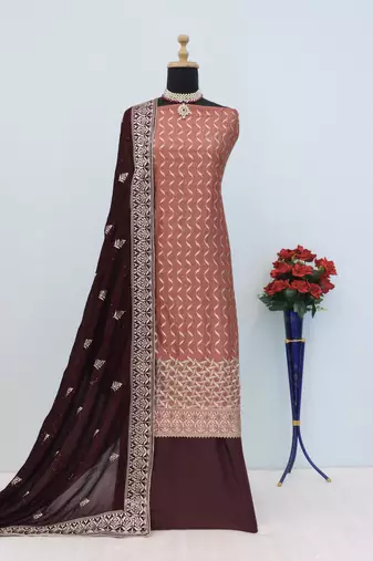 Peach Premium Embroidered Vichitra Silk Salwar Suit