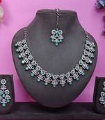 Green rhodium premium designer american diamond and stone work necklace set