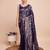 navy blue copper zari work silk blend saree with blouse