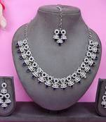 Blue rhodium premium designer american diamond and stone work necklace set