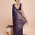navy blue copper zari work silk blend saree with blouse
