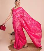 pink copper zari work silk blend saree with blouse