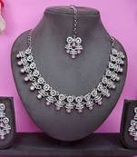 Pink rhodium premium designer american diamond and stone work necklace set