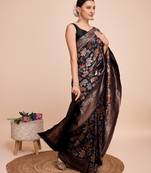 black copper zari work silk blend saree with blouse