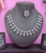 Green rhodium premium designer american diamond and stone work necklace set