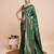 green copper zari work silk blend saree with blouse
