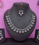 Purple rhodium premium designer american diamond and stone work necklace set