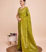 mehendi copper zari work silk blend saree with blouse
