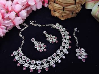 Purple rhodium premium designer american diamond and stone work necklace set 2
