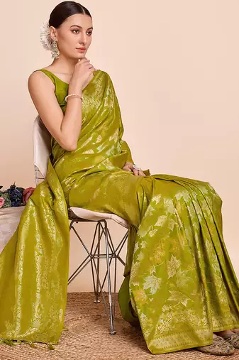 mehendi copper zari work silk blend saree with blouse