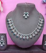 Blue rhodium premium designer american diamond and stone work necklace set