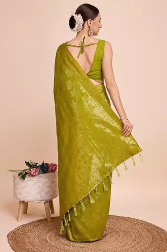 mehendi copper zari work silk blend saree with blouse