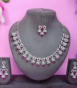 Pink rhodium premium designer american diamond and stone work necklace set