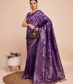 purple copper zari work silk blend saree with blouse