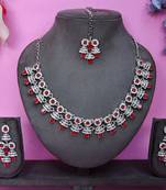 Red rhodium premium designer american diamond and stone work necklace set