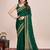 green flroal embroidery vichitra silk saree with blouse